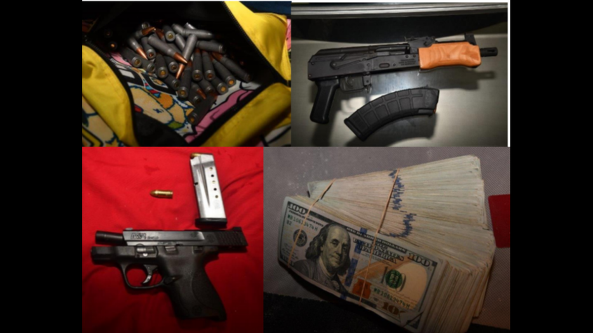 Detectives seized guns and ammunition, a stolen vehicle and more than $150,000 in cash, Hollywood police said.