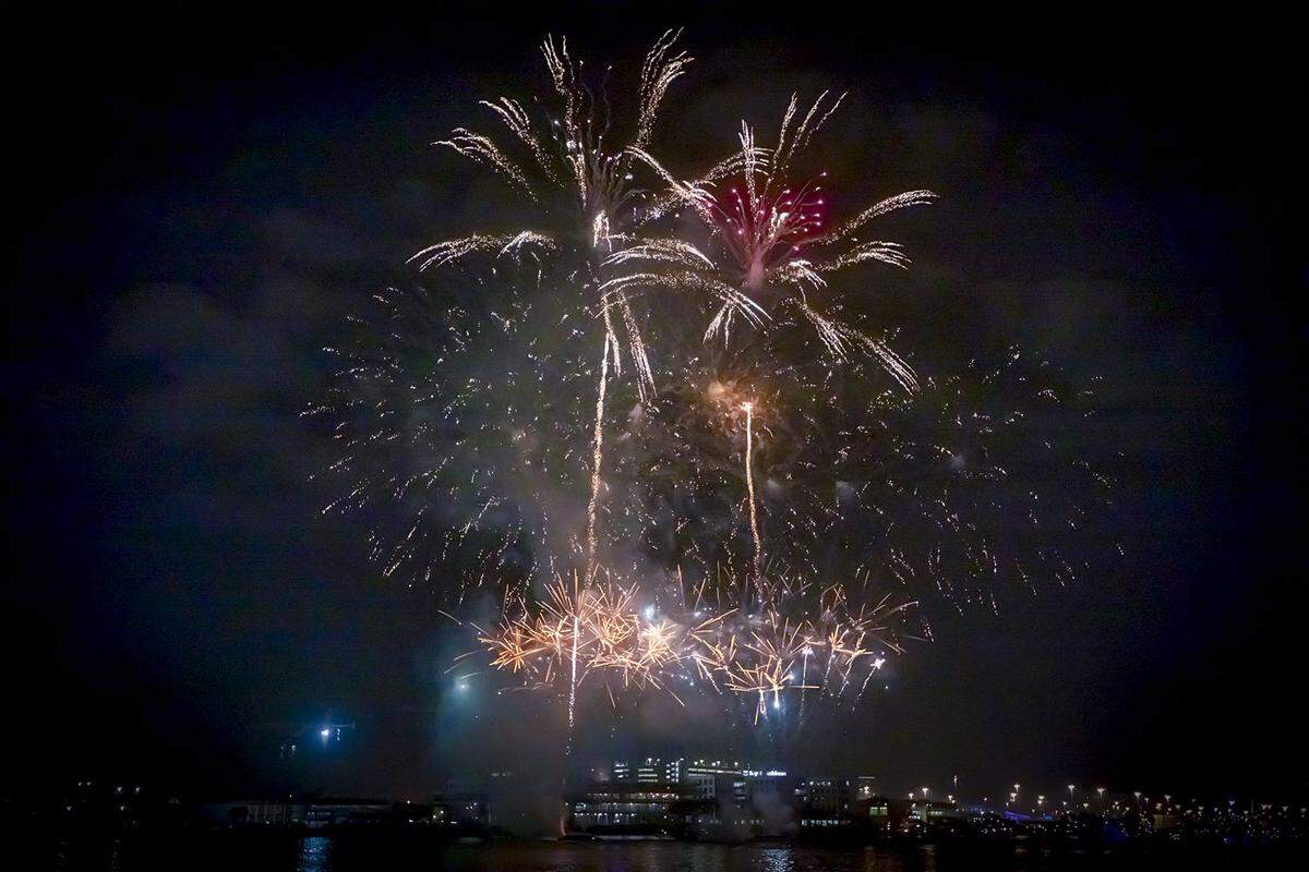 Fireworks from different boats in Biscayne Bay start at midnight welcoming 2025.