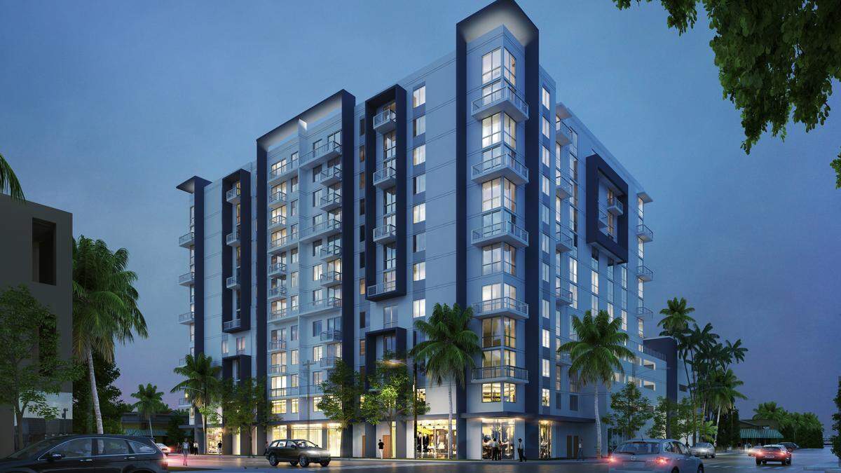 Architectural rendering of the Douglas Enclave apartment building to be built at 63 NW 37th Avenue.