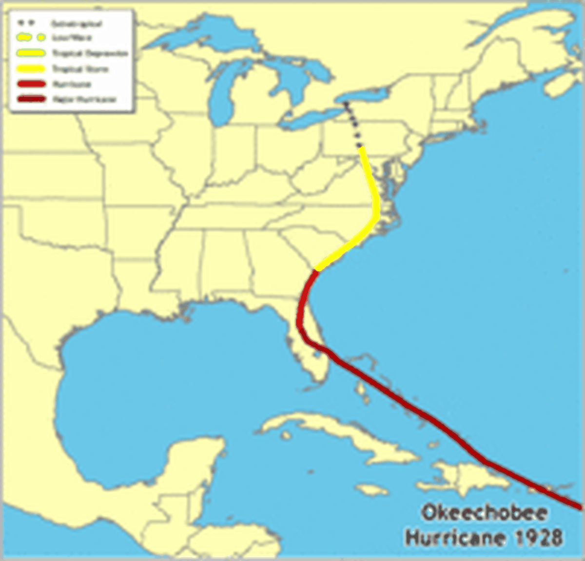 The 1928 Okeechobee hurricane hit Puerto Rico and Palm Beach County, Florida in Sept. 1928. This hurricane is considered the deadliest in number of lives lost in Florida, according to NOAA.