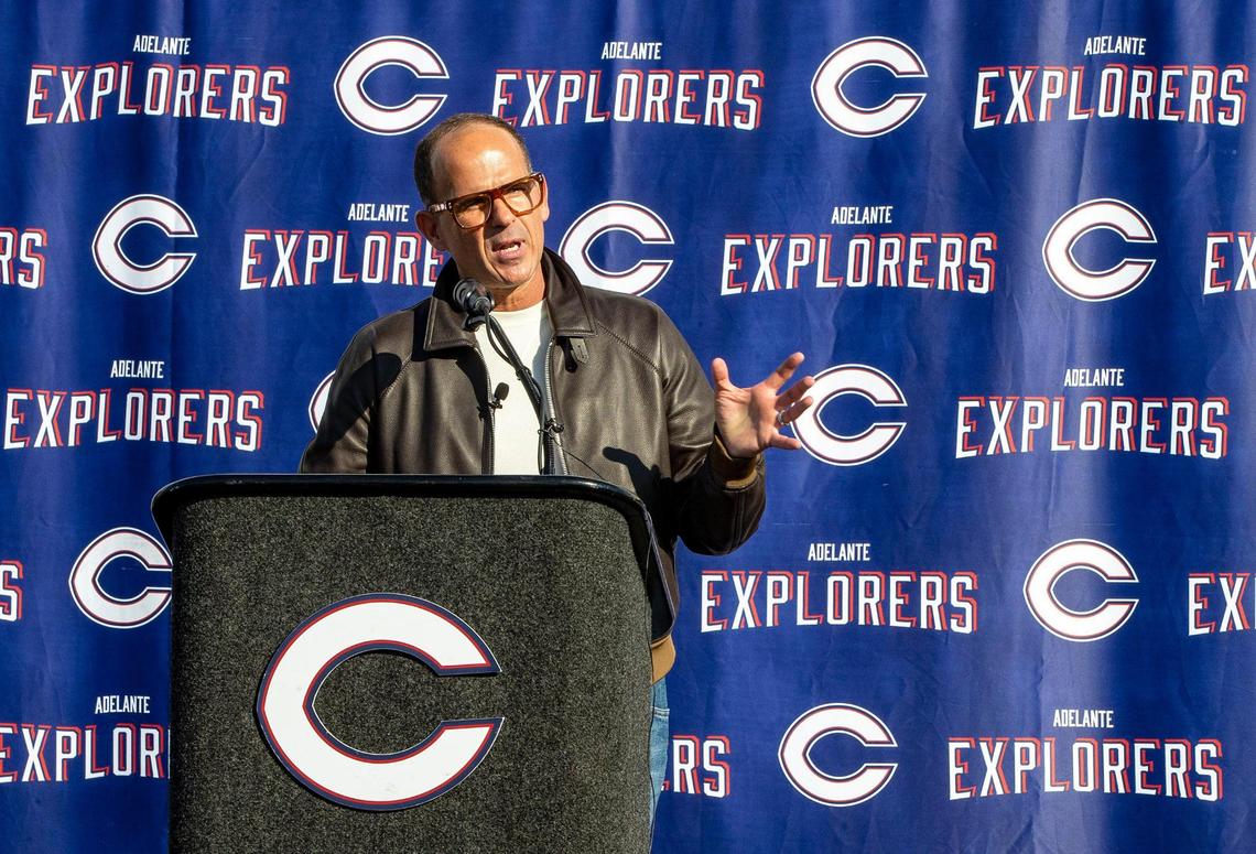 Entrepreneur and TV personality Marcus Lemonis speaks to all students and staff at his alma mater,  Christopher Columbus High School, surprising everyone by announcing his donation of $10 million to build two centers and to cover $18,000 stipends for all staff and employees at the school in Miami, on Thursday, Dec. 9, 2021.