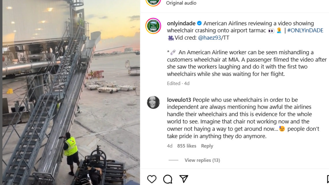 ‘Deeply disturbing’: Watch as a wheelchair goes flying down the ramp at Miami airport