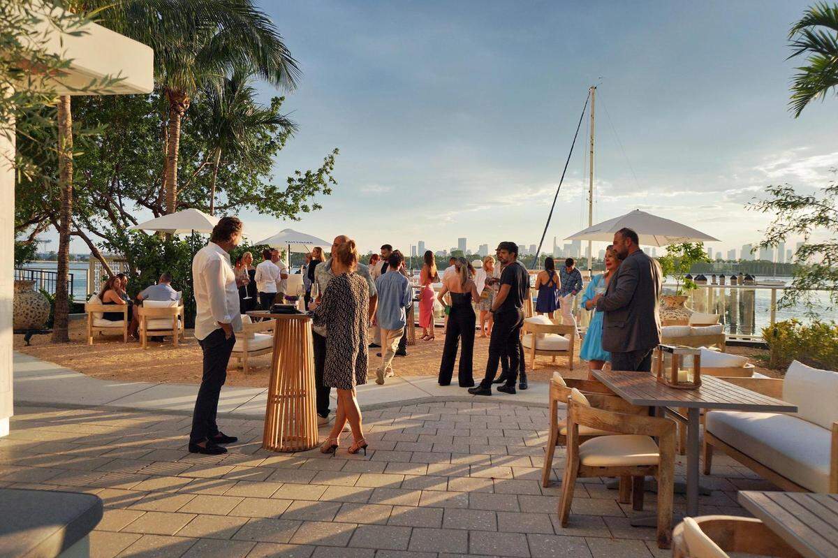Diners on the patio at Pamplemousse on the Bay on West Avenue in Miami Beach.
