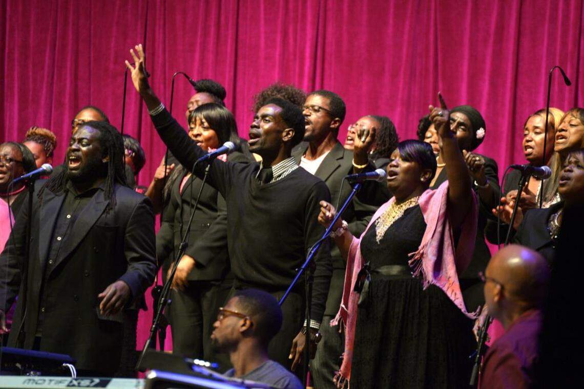 The Miami Mass Choir performing at Free Gospel Sundays in 2014. 