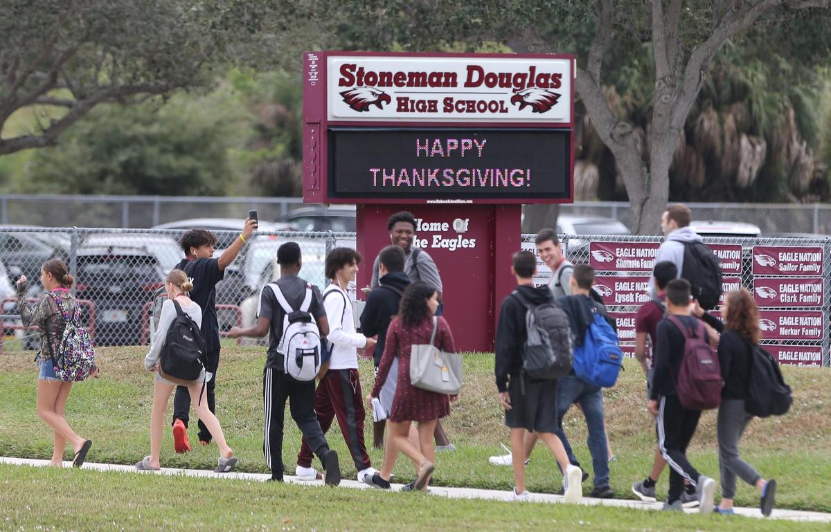 Marjory Stoneman Douglas High students walk out of class to protest the reassignment of three assistant principals, a decision made by Superintendent Robert Runcie following findings from the MSDHS Public Safety commission, on Tuesday, November 27, 2018.