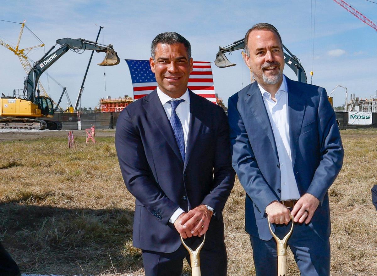 Miami Mayor Francis Suarez and Inter Miami owner José Mas after the mayor delivered his final State of the City address at the former Melreese golf course, the future site of Miami Freedom Park under construction in Miami on Wednesday, Jan. 15, 2025.