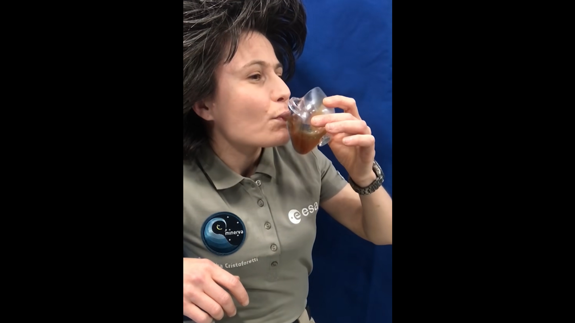 Samantha Cristoforetti, an astronaut aboard the International Space Station, has gotten 1.6 million views of a brief video showing how you drink a cup of coffee in Space.