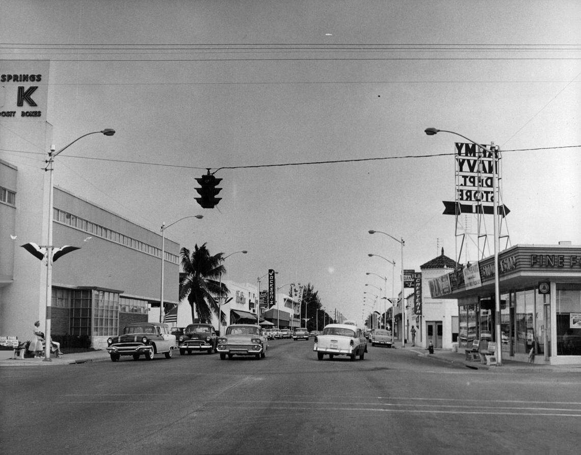 In 1957, Hialeah Avenue and East First Avenue looking east.