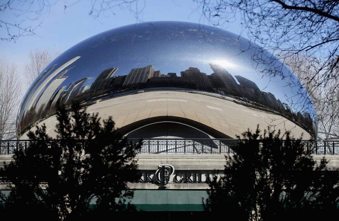 CHICAGO, ILLINOIS - APRIL 01: The sculpture "Cloudgate,"  also known as "The Bean," is closed to the public at Millennium Park along Michigan avenue until further notice during the  "shelter in place" order that was continued until April 30 for the COVID-19 crisis in downtown on April 01, 2020 in Chicago, Illinois. The coronavirus pandemic has spread to at least 180 countries and territories across the world, claiming over 40,000 lives and infecting hundreds of thousands more. (Photo by Jonathan Daniel/Getty Images)