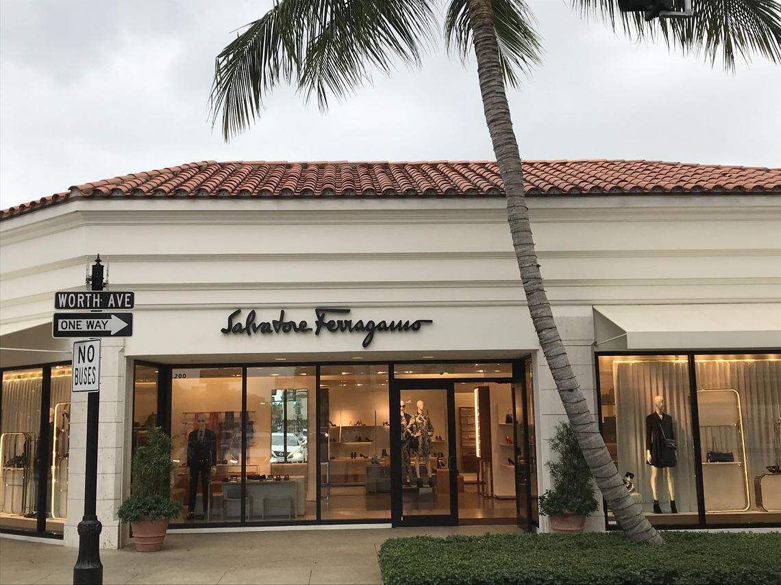 The storefront of the Salvatore Ferragamo shop on Worth Avenue in Palm Beach shown on Thursday, Dec. 19, the day after Lu Jing was detained near the store by Palm Beach police following an alleged trespass incident at Mar-a-Lago.