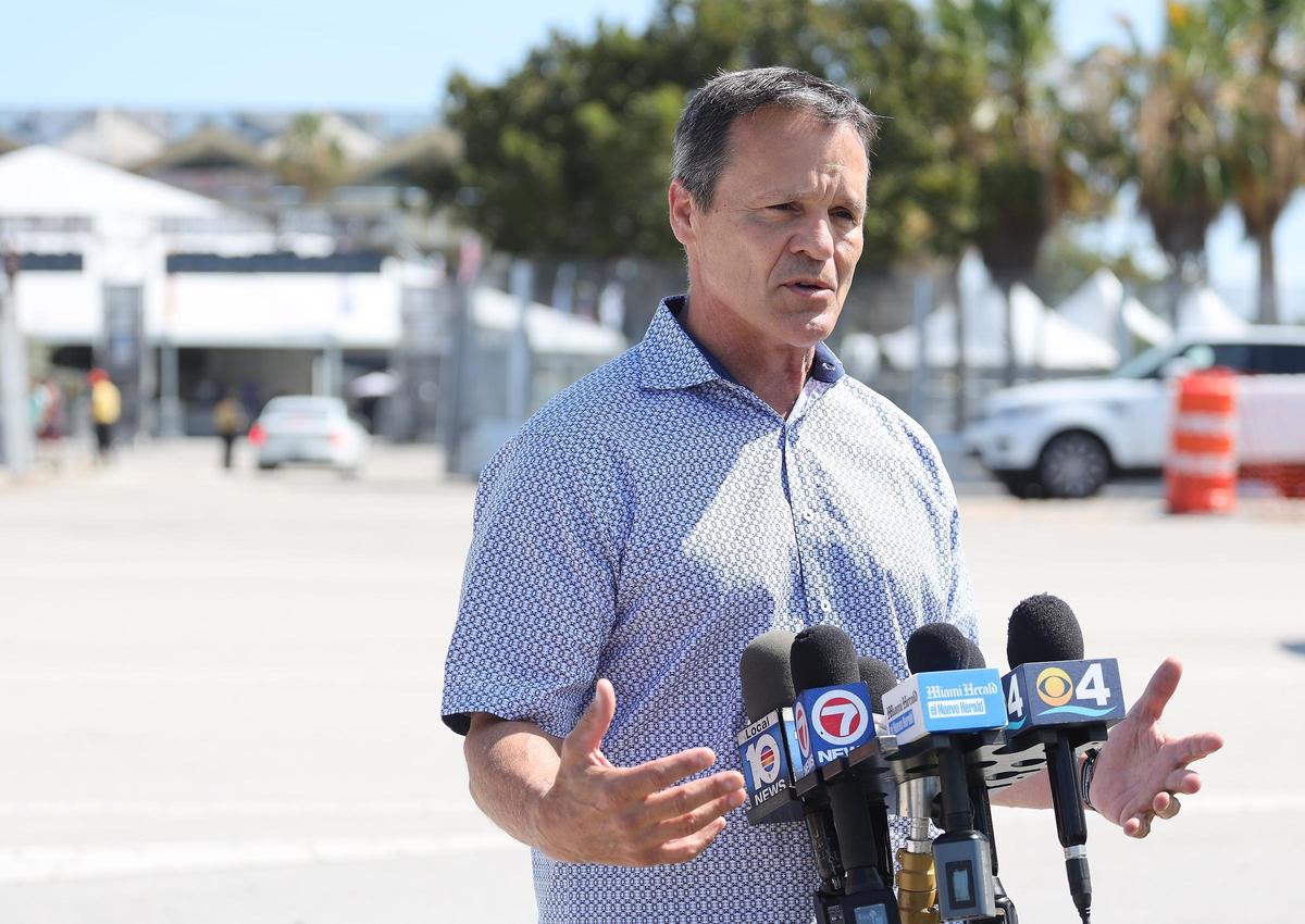 Ray Martinez, chief of security and spokesman for Ultra Music Festival, gives a wrap-up and takes questions regarding the three-day festival during a press conference Monday.
