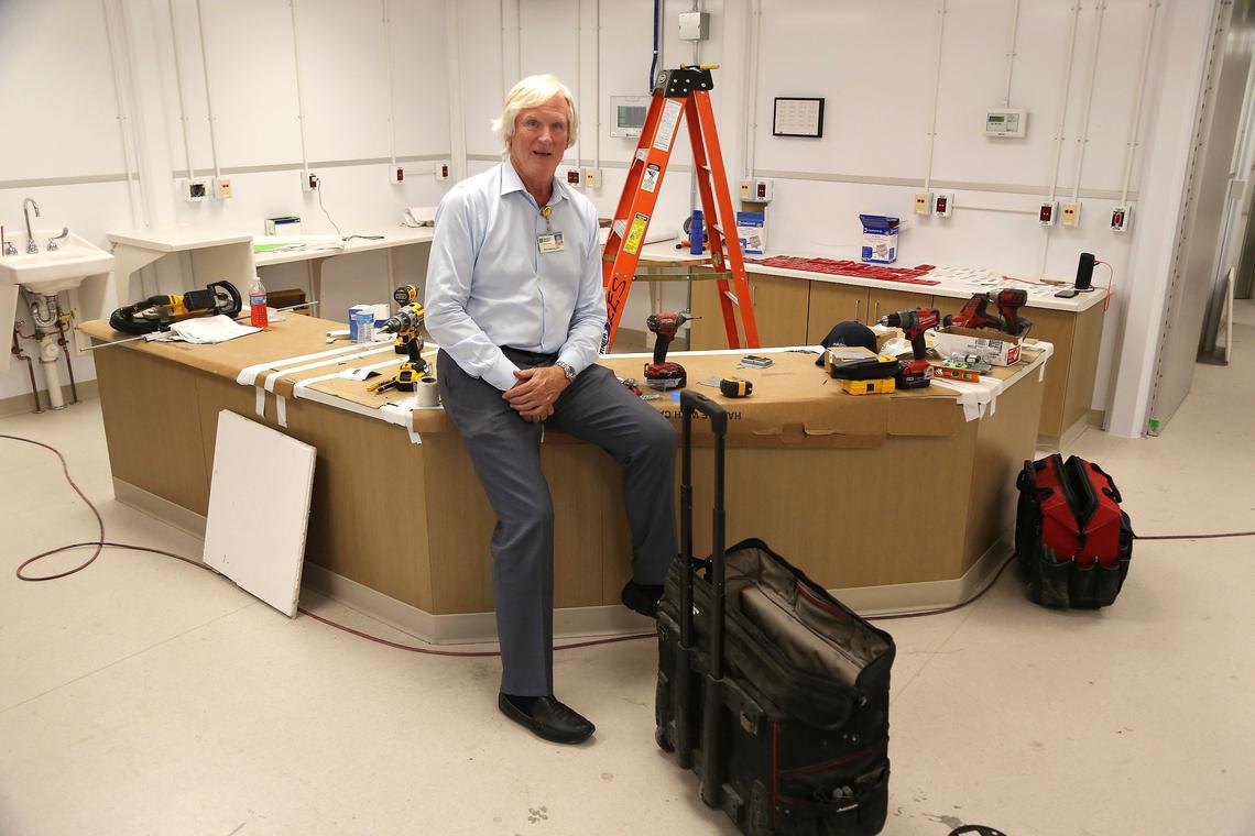 Rick Freeberg, CEO of Fishermen’s Community and Mariners Hospitals, sits inside the future nursing unit near the observation and inpatient rooms. Fishermen’s Hospital in Marathon, which is owned by Baptist Health South Florida, reopened on Monday, July 23, 2018, after bringing in modular structures so it can function as a hospital. The hospital was destroyed by Hurricane Irma last September.