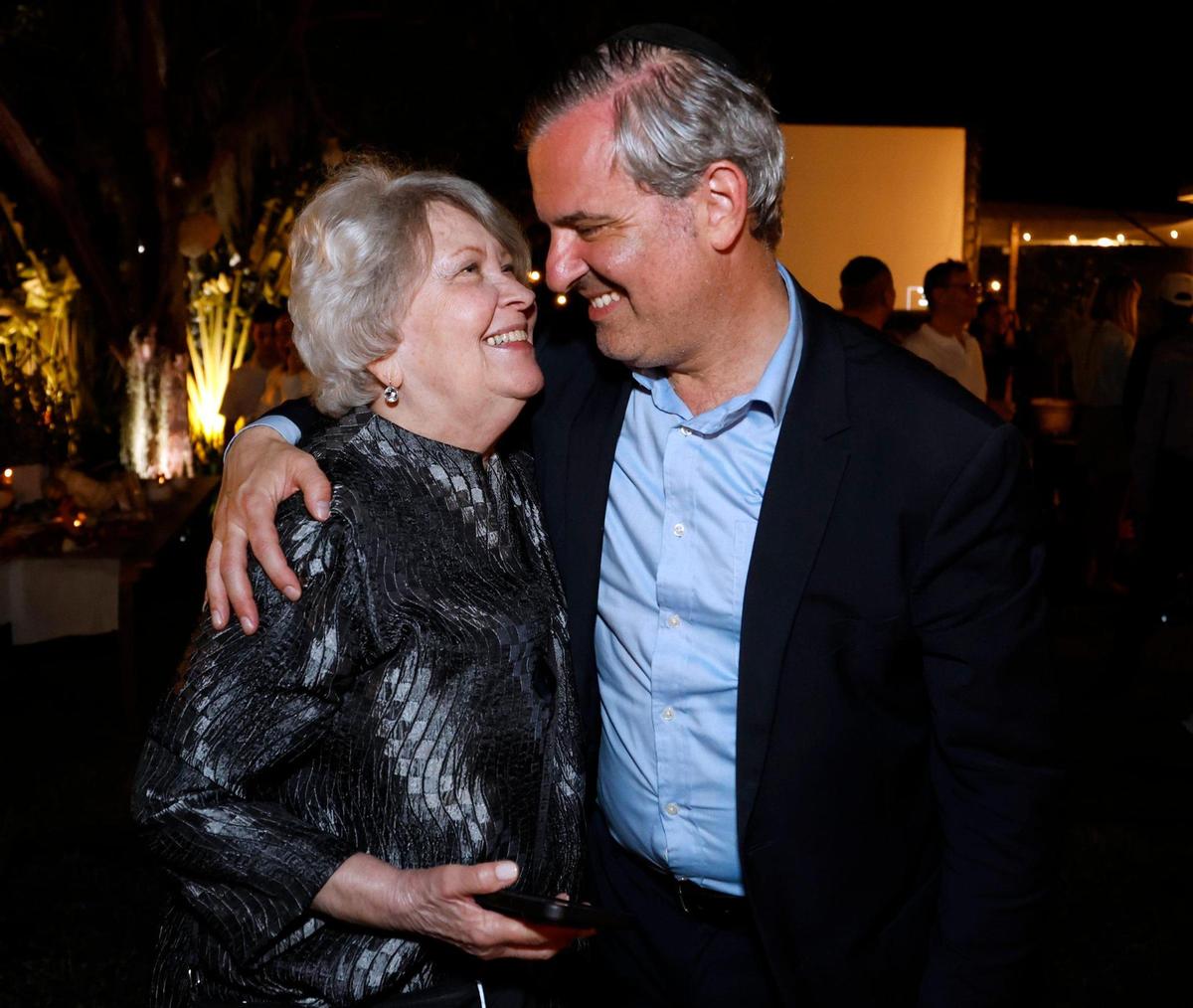Steven Meiner is congratulated by his mother during his election night watch party at a Miami Beach private residence on Nov. 7, 2023.