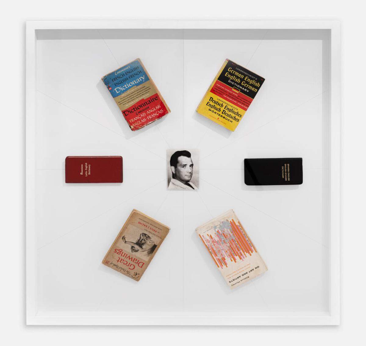 “Untitled (Kerouac Library)”, 2023, with the author’s obituary photo.