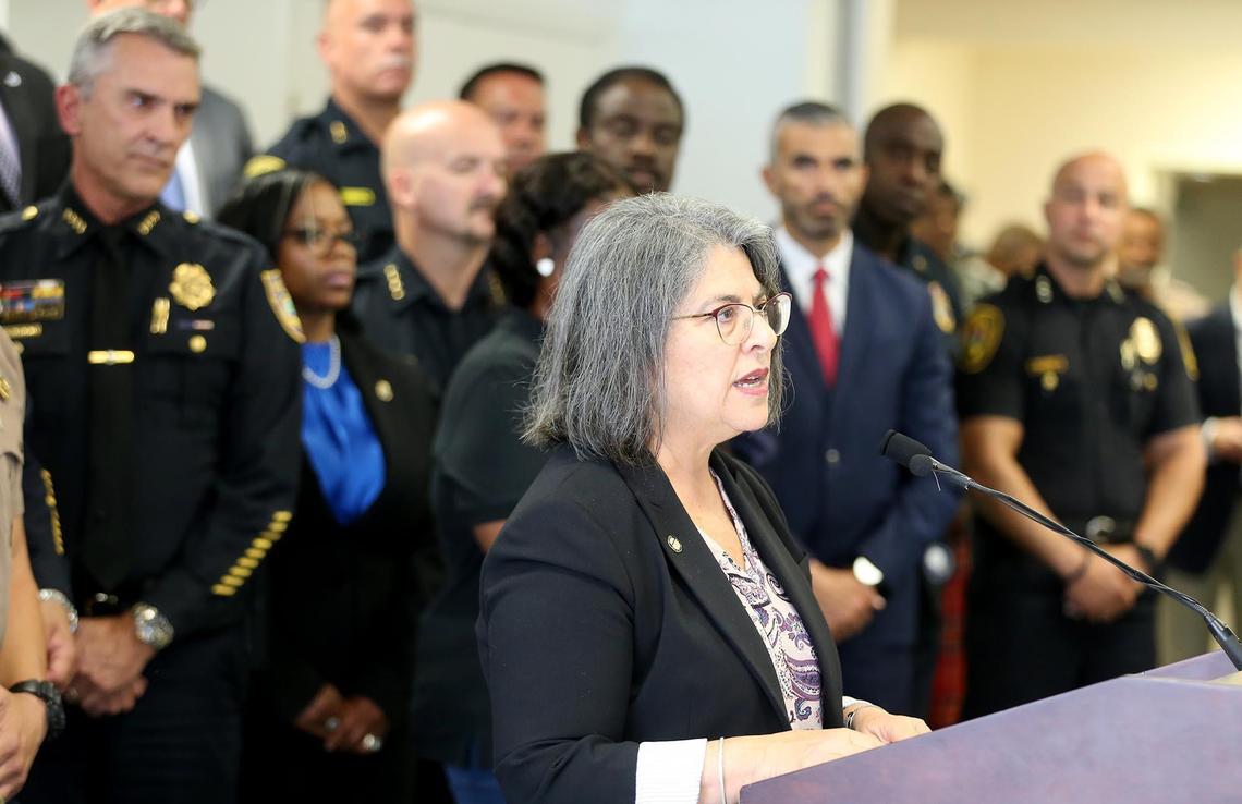 Miami-Dade Mayor Daniella Levine Cava announces “Operation Summer Heat,” with the support of the Miami-Dade County Association of Chiefs of Police, on Thursday.
