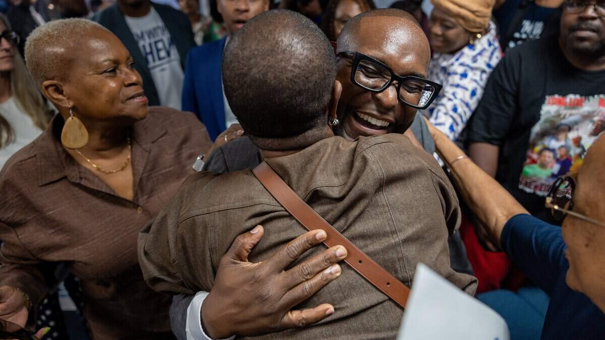 State Sen. Shevrin Jones embraces a supporter following the announcement of his candidacy for Congress at Koinonia Worship Center on Tuesday, June 9, 2026.