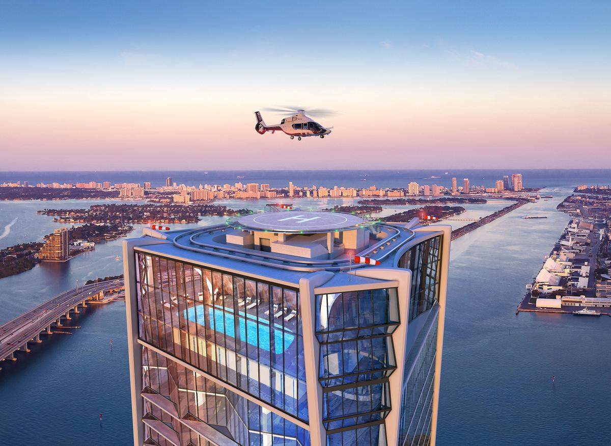 The new 1000 Museum tower on Biscayne Boulevard, designed by architect Zaha Hadid, has a private rooftop helipad for residents’ convenience.