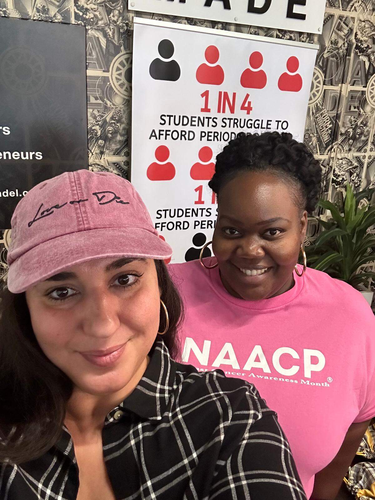 Mina Hosseini and Daniella Pierre, President of the Miami-Dade Branch of the NAACP and graduate of the P.S. 305 Parent Power Bootcamp, at Period Action Day in Miami. Courtesy of Mina Hosseini.