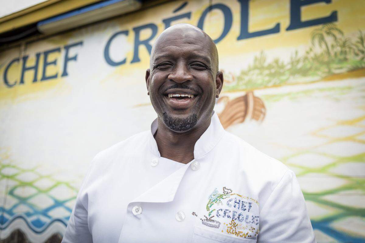 Wilkinson “Ken” Sejour poses for a portrait inside his celebrated Chef Creole restaurant on 54th Street in Little Haiti.