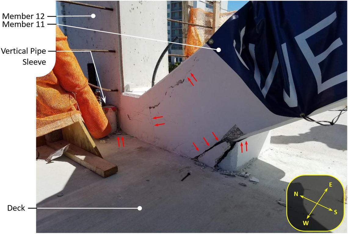 Photograph showing the west face of truss member 11 where it met the deck on March 15, 2018, at 10:55 a.m.