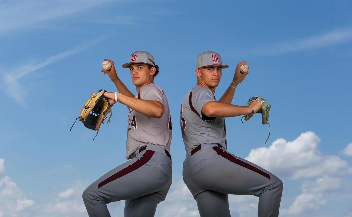 Broward Baseball Pitchers of the Year Jake Clemente, left, and Chris Arroyo are photographed at Brian Piccolo Park in Cooper City, Florida on Friday, May 27, 2022.