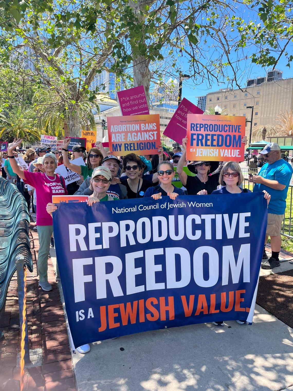 The National Council of Jewish women and congregants from Temple Beth Sholom protest in support of more abortion access for Floridians.