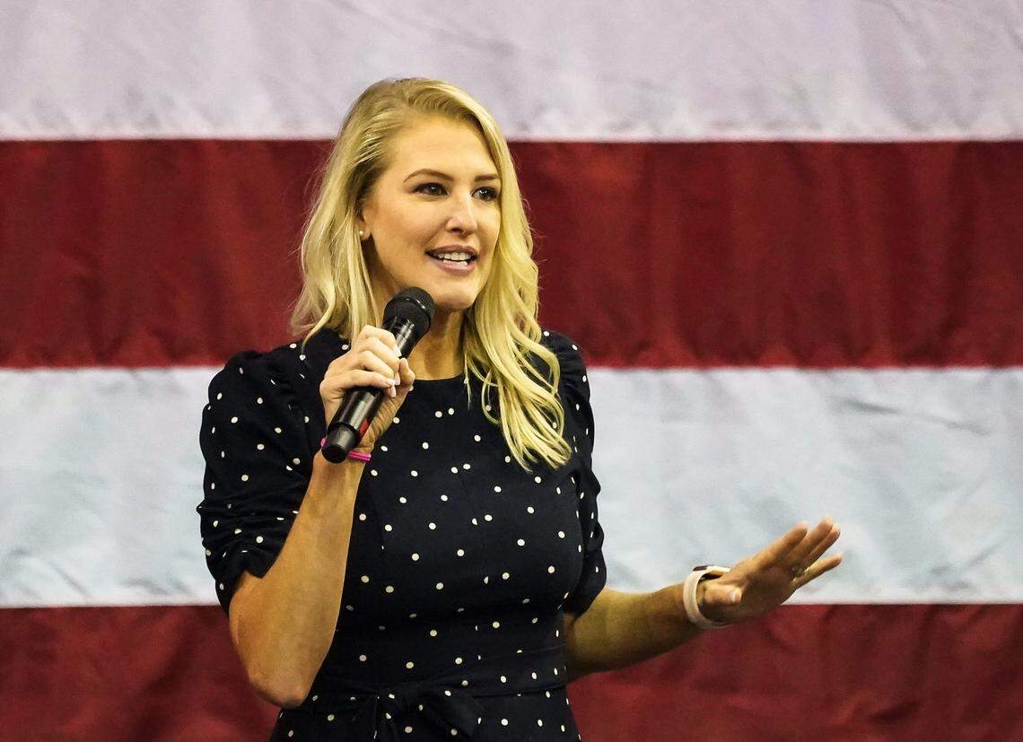 Bridget Ziegler speaks at the Sarasota and Manatee Republican Parties candidates rally at Robarts Arena in Sarasota on Saturday, July 16, 2022.