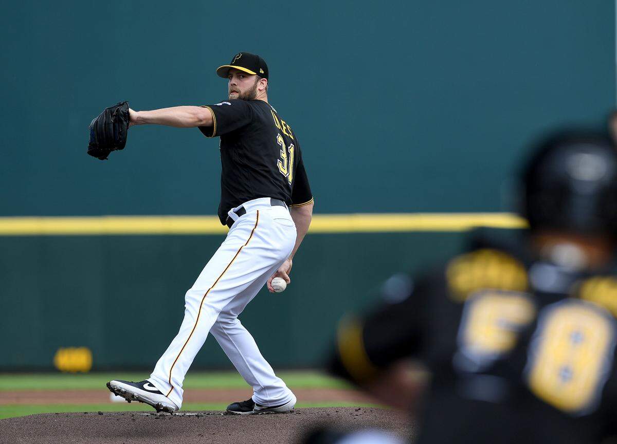 Pirates right-hander Jordan Lyles threw two innings, allowing one hit and one run while striking out one, during Monday’s spring training game against the Red Sox at LECOM Park.