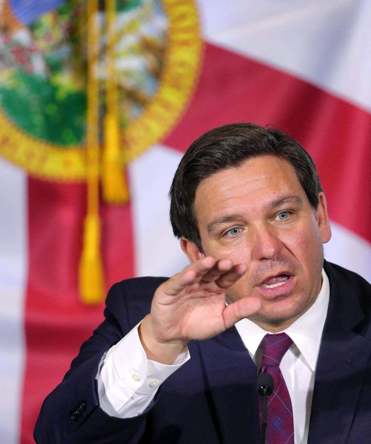 Florida Gov. Ron DeSantis delivers remarks during a roundtable discussion in Orlando, Florida, on Aug. 26, 2020.