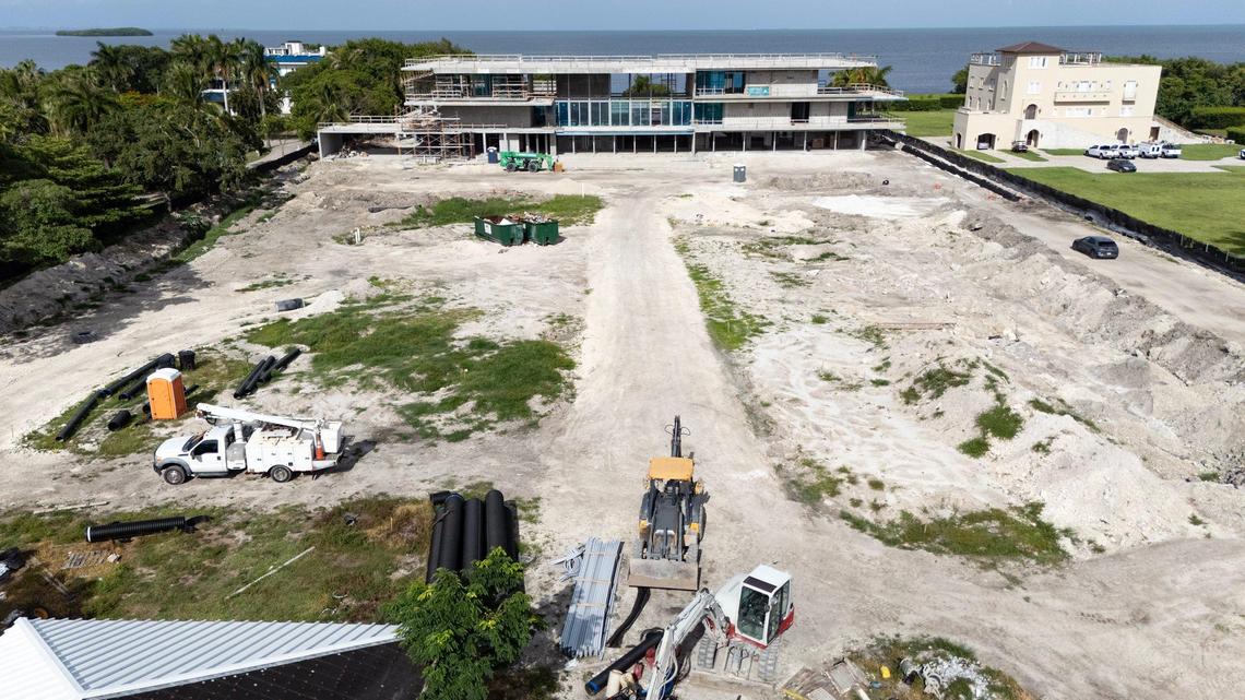 A Miami Herald drone captures the view of the G House mansion from high above Old Cutler Drive looking out toward south Biscayne Bay.