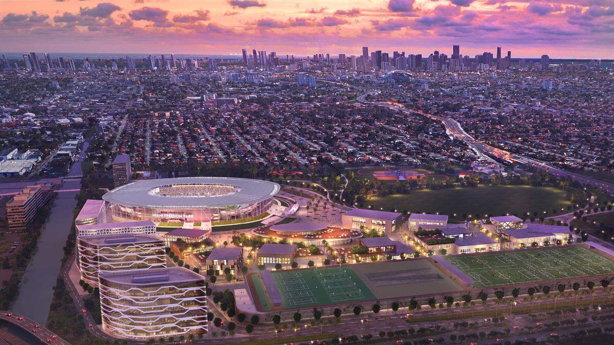 Representación del Miami Freedom Park, el futuro estadio propuesto para el Inter Miami CF en Miami, Florida.
