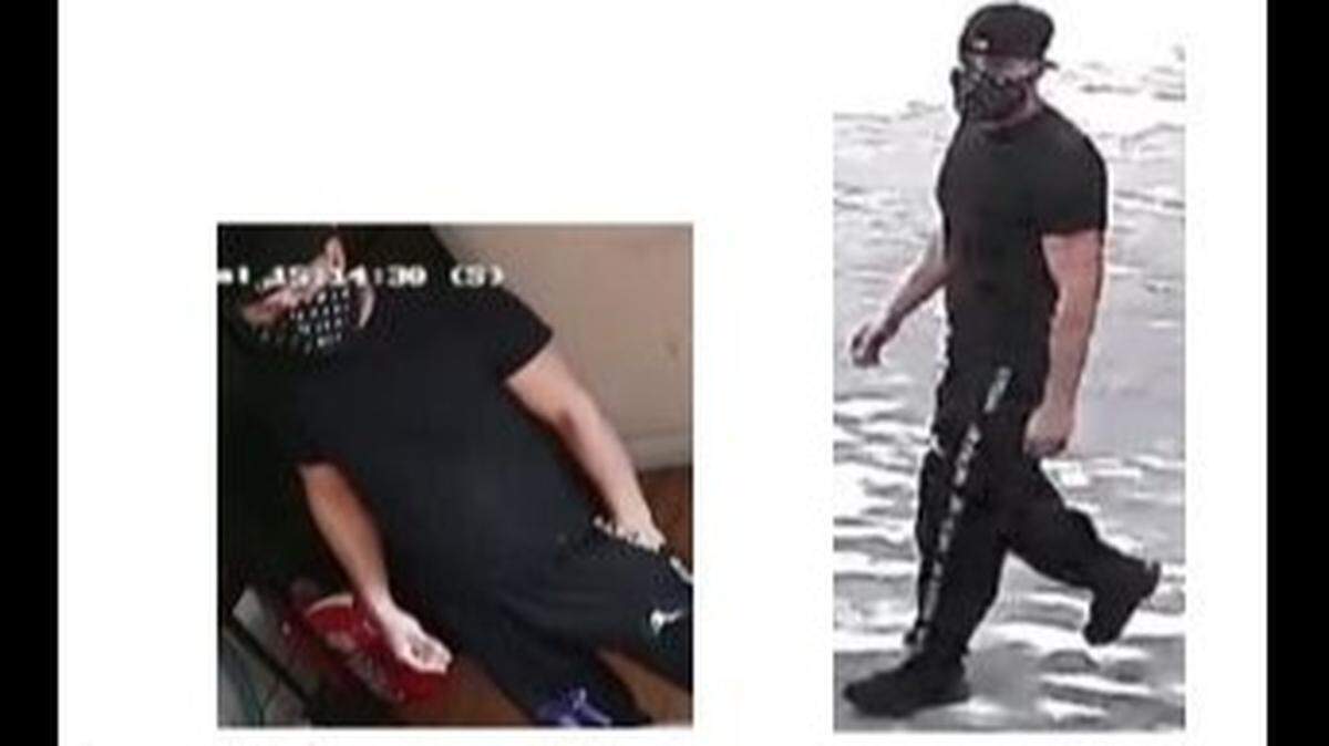 Surveillance camera stills of the man caught on video trying to rape a day spa worker Saturday afternoon