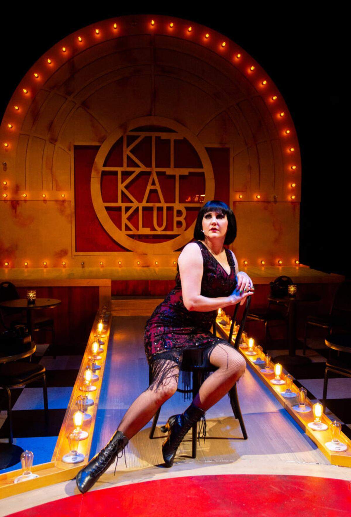 Lindsey Corey on stage at the Kit Kat Club in Zoetic Stage’s “Cabaret.”