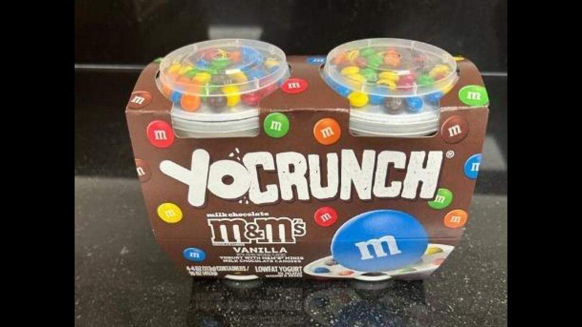 YoCrunch Vanilla with M&Ms yogurt, four-pack of 6-ounce bowls.