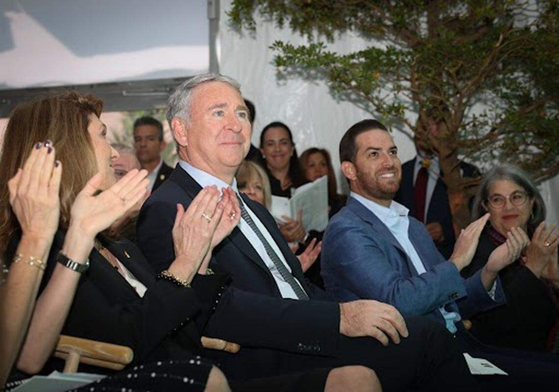 Ken Griffin, citadel CEO, smiles while accepting recognition for his donation to the Miami Neuroscience Institute during a ceremony on Tuesday, March 19, 2024, at Baptist Health Baptist Hospital in Miami, Fla.