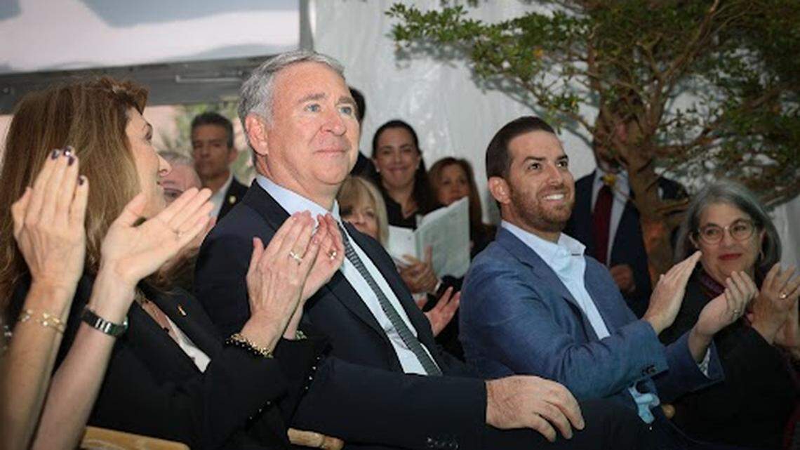 Ken Griffin, Citadel CEO, smiles while accepting recognition for his donation to the Miami Neuroscience Institute during a ceremony on Tuesday, March 19, 2024, at Baptist Health Baptist Hospital in Miami, Fla.