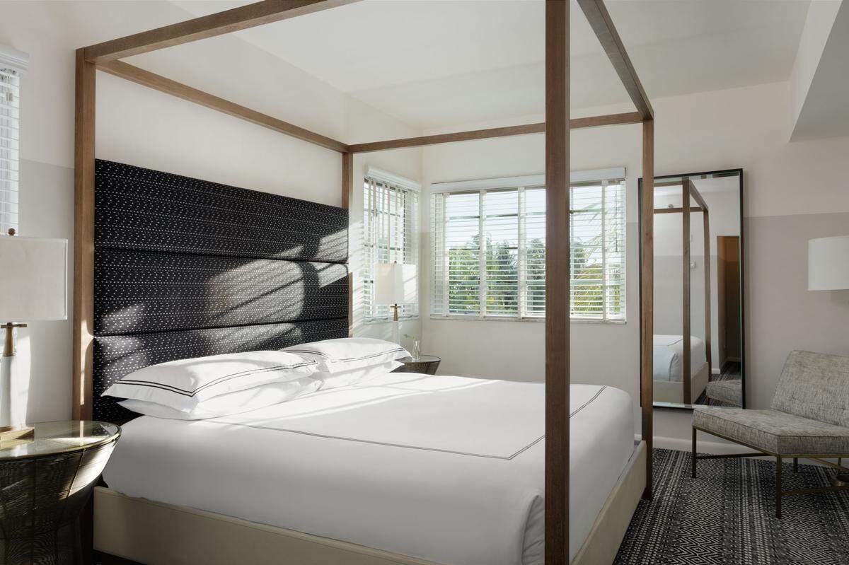 One of the rooms at the Kimpton Surfcomber hotel in Miami Beach.