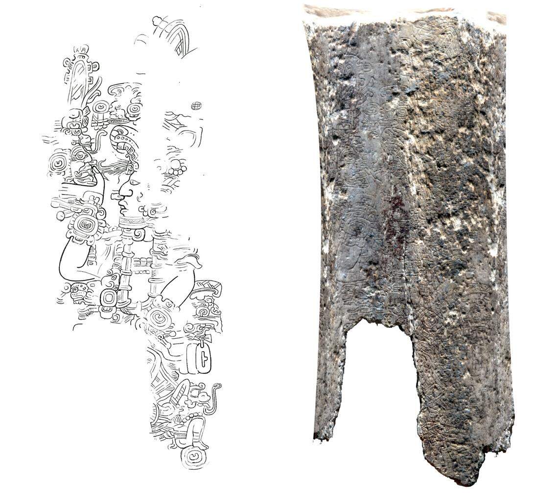 One of the engraved bones depicted the profile of a man holding a jade mask similar to the one found in the tomb, experts said.