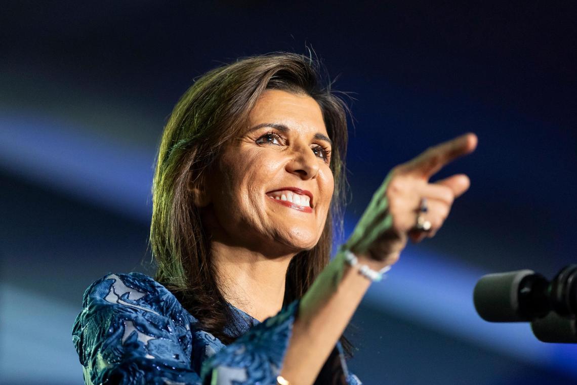 Former United Nations Ambassador Nikki Haley speaks to supporters during her primary night watch party at the Grappone Conference Center on Tuesday, Jan. 24, 2024, in Concord, New Hampshire. Haley placed second against former President Donald Trump in the state’s Republican presidential primary.