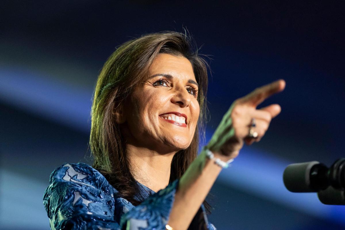 Former United Nations Ambassador Nikki Haley speaks to supporters during her primary night watch party at the Grappone Conference Center on Tuesday, Jan. 24, 2024, in Concord, New Hampshire. Haley placed second against former President Donald Trump in the state’s Republican presidential primary.