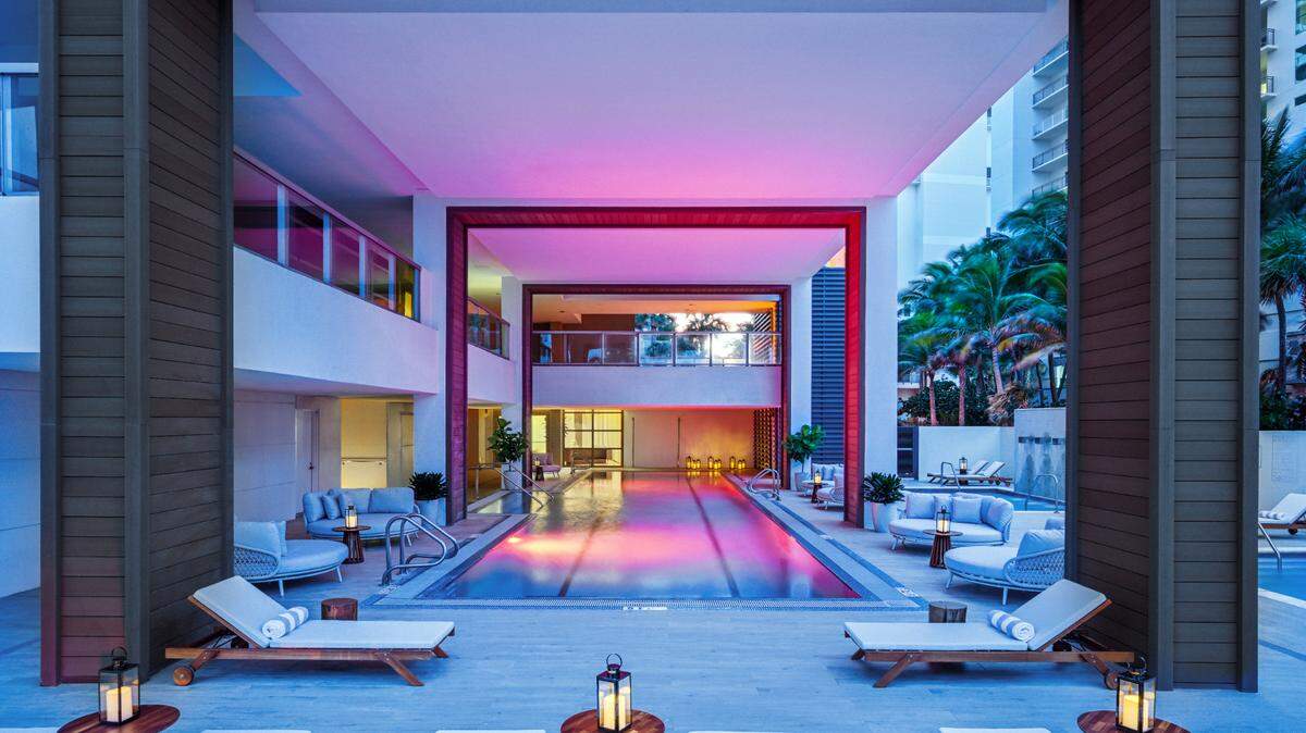 A view of the spa pool in the evening at the Amrit Ocean Resort on Singer Island in Florida. 