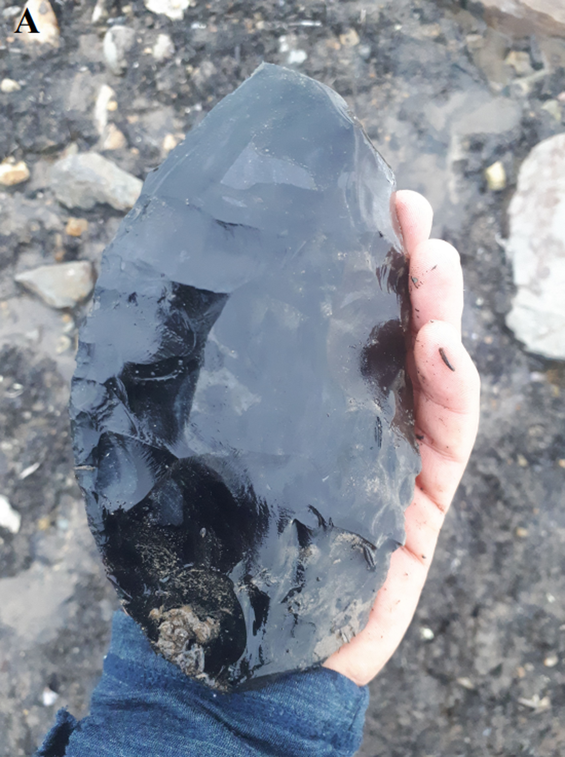One of the many obsidian artifacts found in the melting ice.