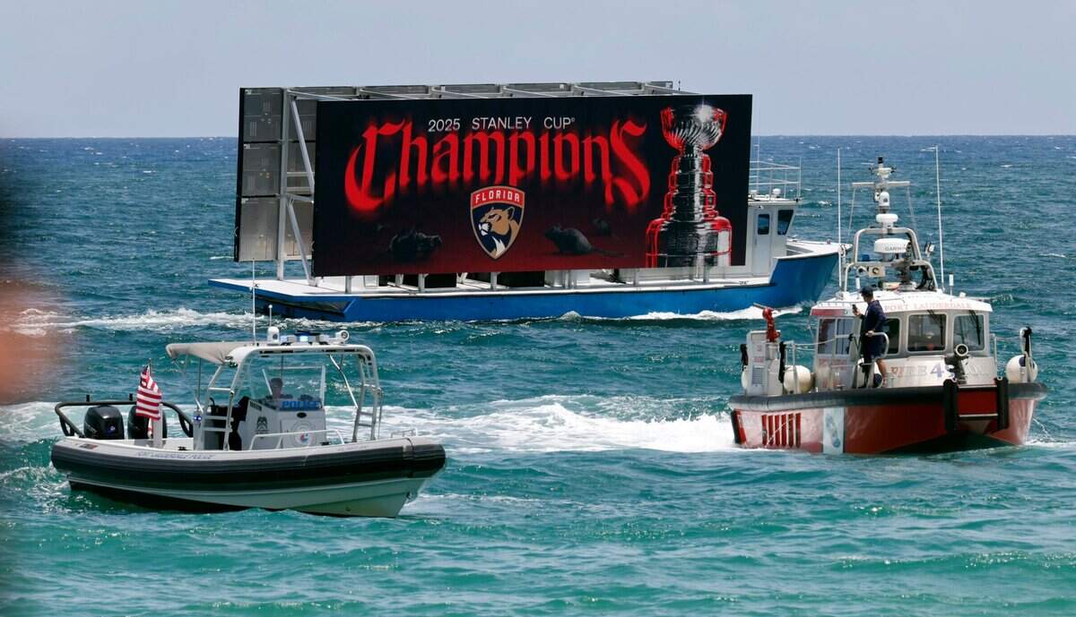 Celebrating the Florida Panthers Stanley Cup victory parade and rally at the beach along A1A in Fort. Lauderdale, Florida on Sunday, June 22, 2025.