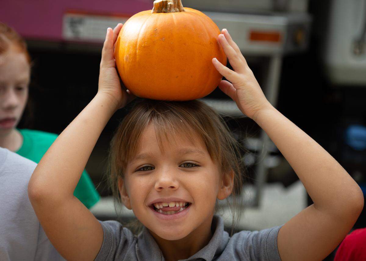 Students at Pinecrest elementary learned about composting pumpkins today at school.