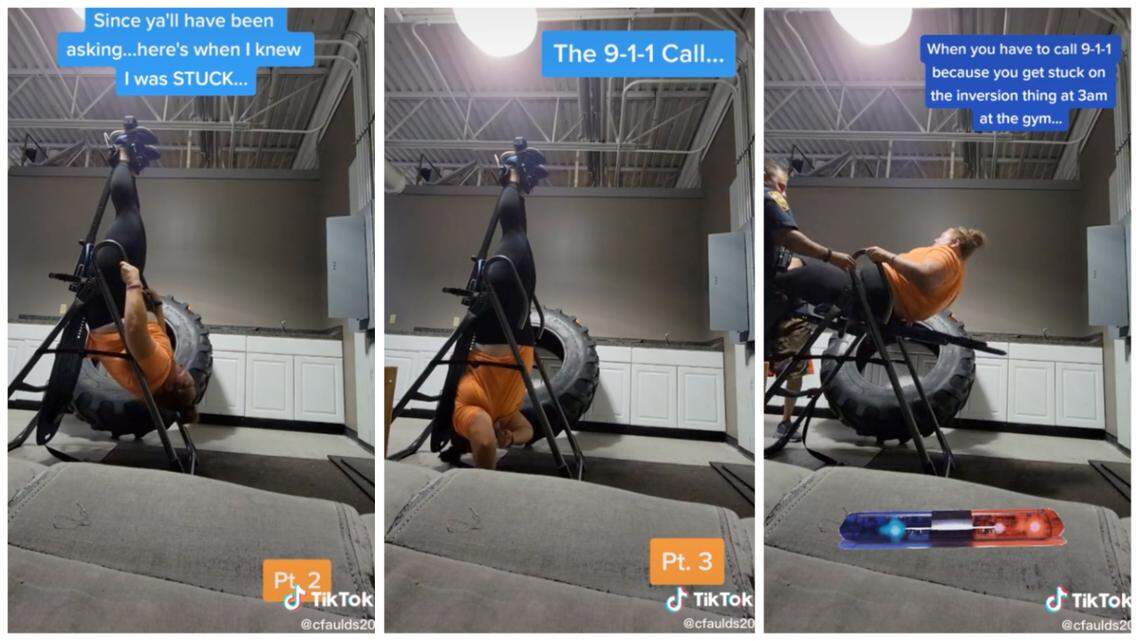 Christine Faulds shared videos on TikTok of her getting stuck on equipment at an Ohio gym, and officers rescuing her after she called 911 from her smart watch.