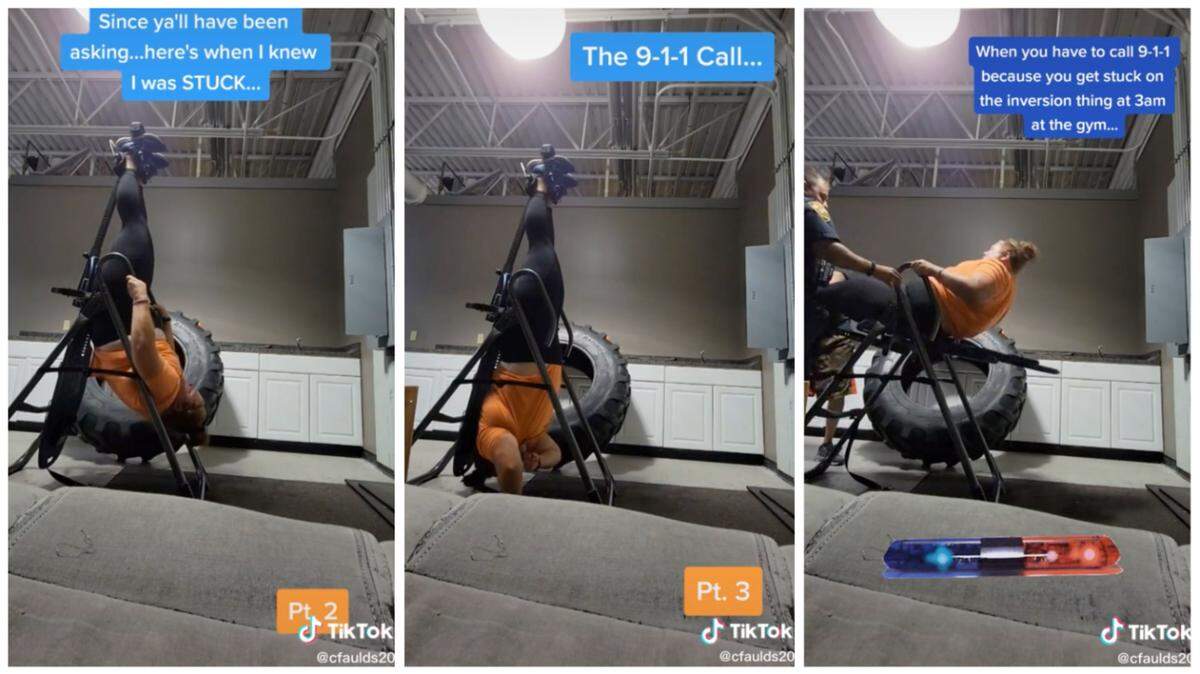 Christine Faulds shared videos on TikTok of her getting stuck on equipment at an Ohio gym, and officers rescuing her after she called 911 from her smart watch.