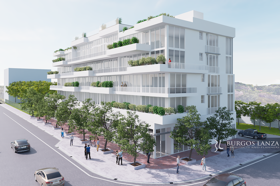 An architectural rendering of the planned luxury apartment building to be developed by Metronomic, Inc., president Ricky Trinidad on Grand Avenue in West Coconut Grove.