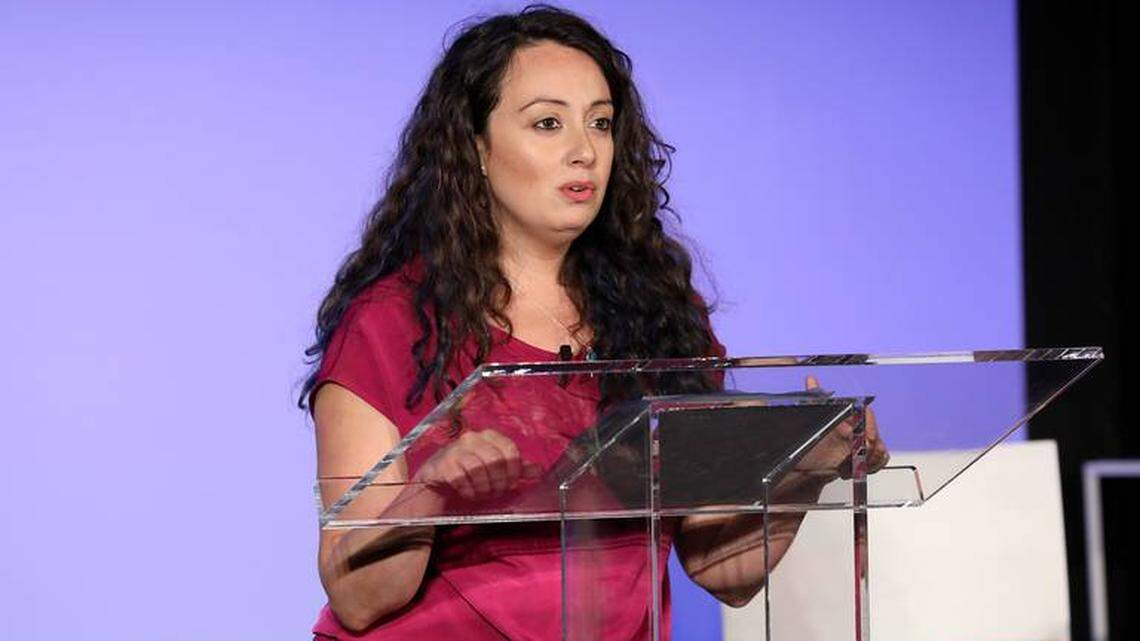 Writer Jennine Capó Crucet speaks at the Vulture Festival on May 19 in New York. Crucet books were burned after her talk at Georgia Southern University about white privilege and diversity.