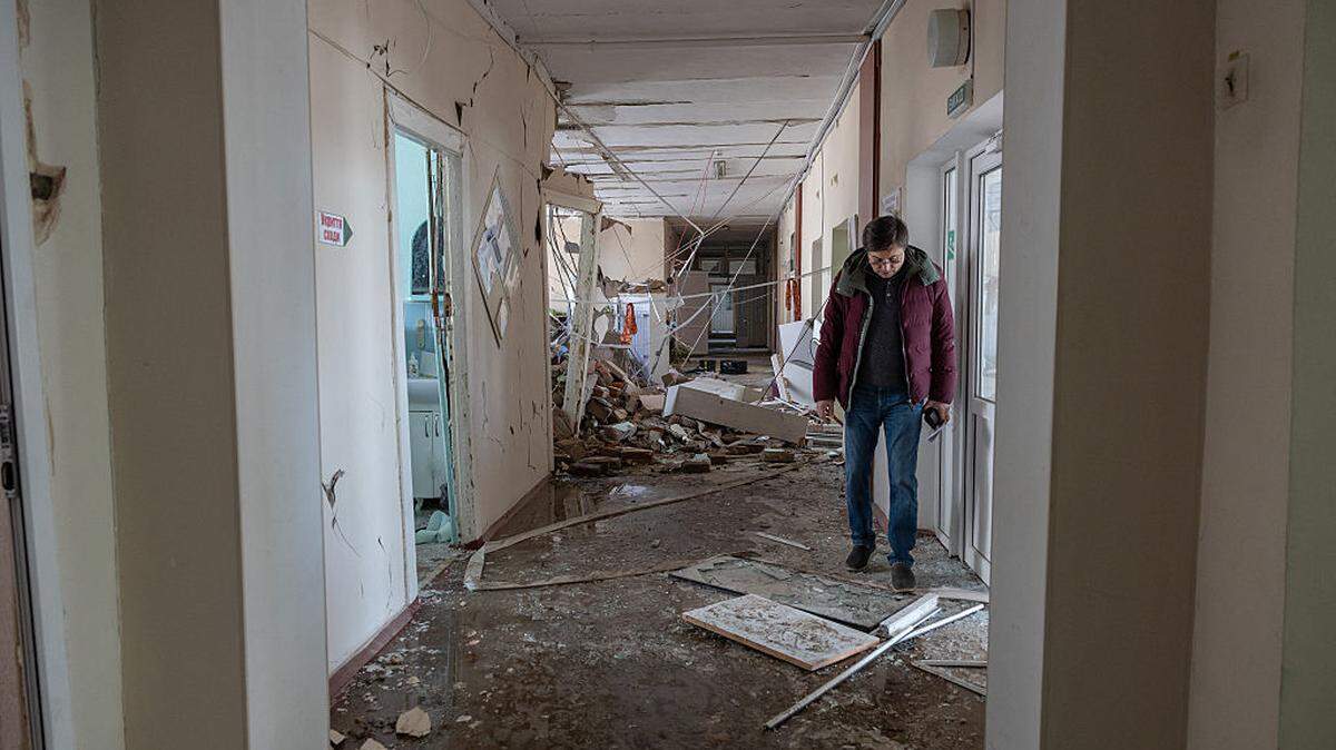 A man walks inside a maternity hospital building damaged by a Russian air attack in Odesa on March 28, 2026, amid the Russian invasion of Ukraine. One person was killed and 11 others were wounded, including a child, after residential buildings and a maternity hospital were struck, authorities said Saturday.