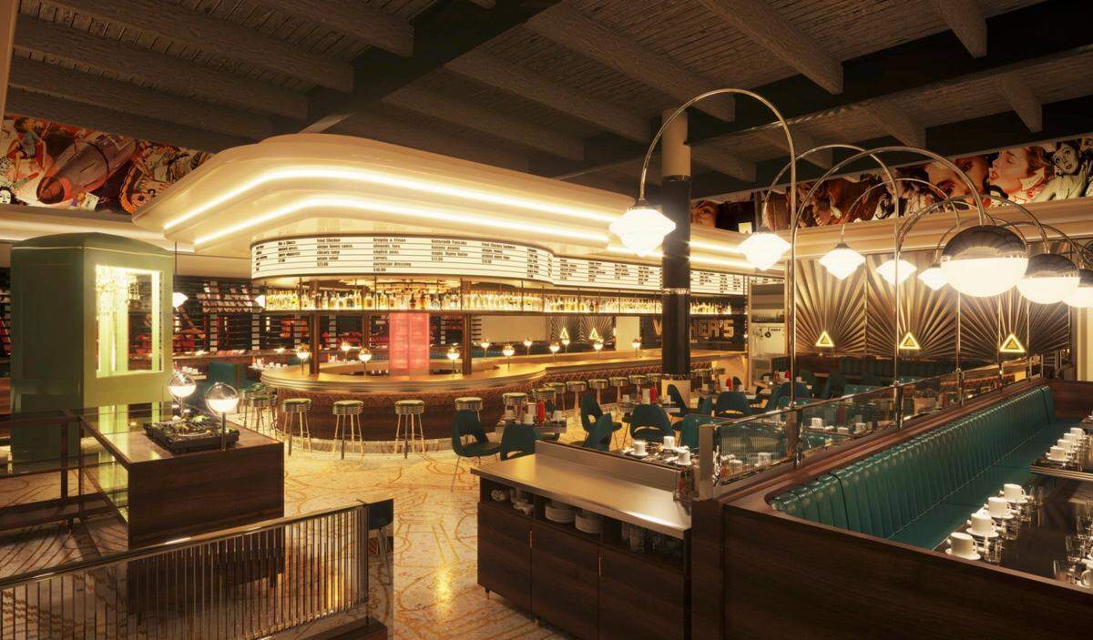 A rendering of Winker’s Diner, one of three new concepts by restaurateur David Grutman that will be housed inside the renovated South Beach Firestone service station.